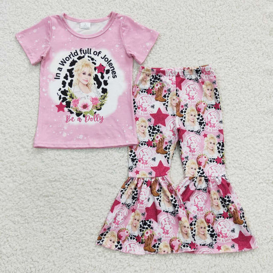 GSPO0719 Girls Pink Flowers Singer Bell Pants Clothes Sets