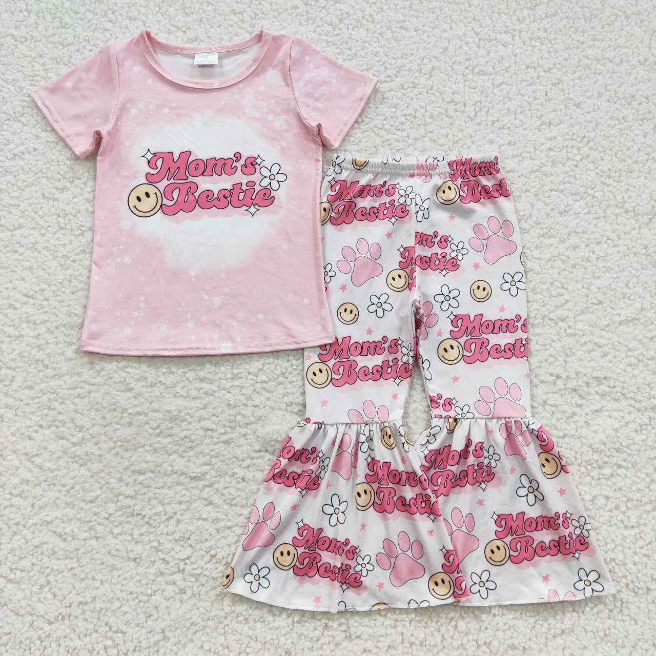 GSPO0742 Mom's Bestie pink flowers girls clothes set