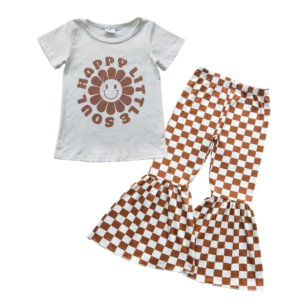 GSPO0751 Happy little soul top gingham bell pants girls clothes set