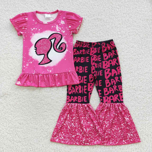 GSPO0786 Hot pink BA bell pants girls clothes set