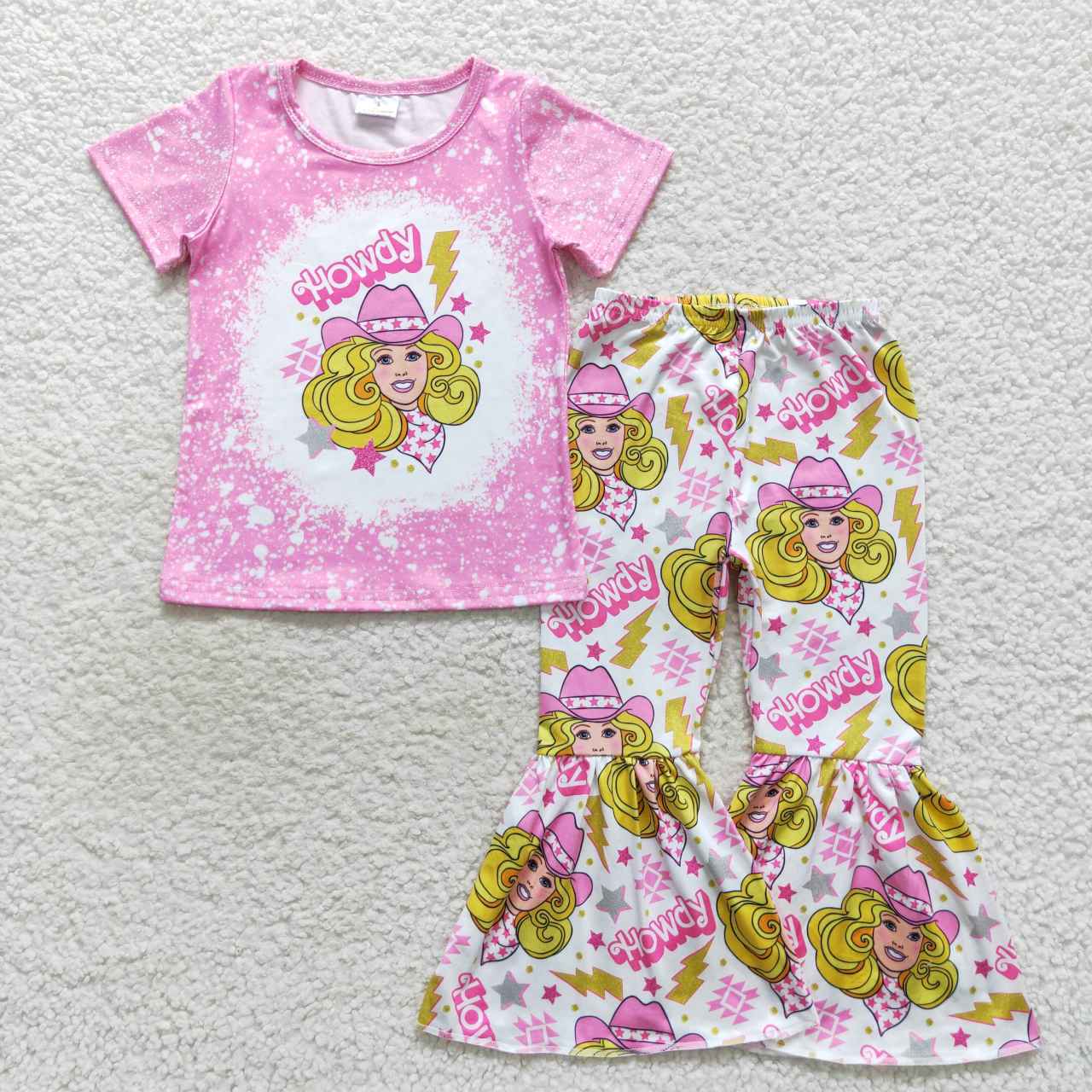 GSPO0801 Howdy cowgirl pink aztec print baby girls bell pants western clothes set