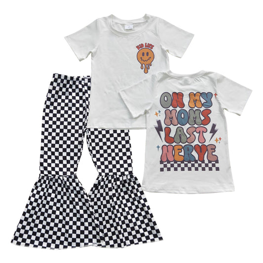 GSPO0826 On my Moms smiling top black plaid bell bottom pants girls outfits