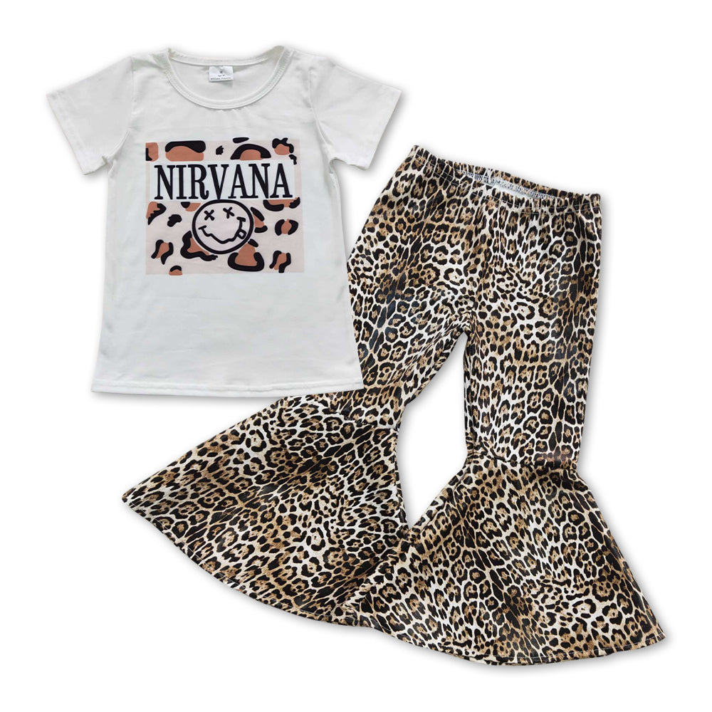 GSPO0840 Nirvana leopard top black leopard leather bell pants girls outfits