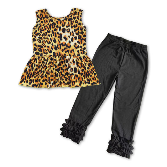 GSPO0853 Leopard top black cotton legging pants girls outfits