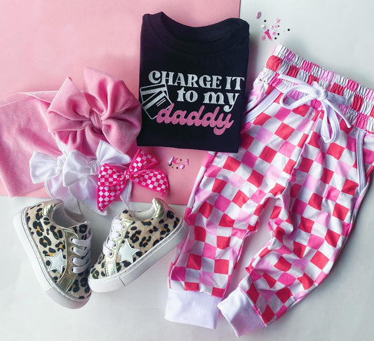 GSPO0859 Charge it to my daddy top pink pants girls clothes set