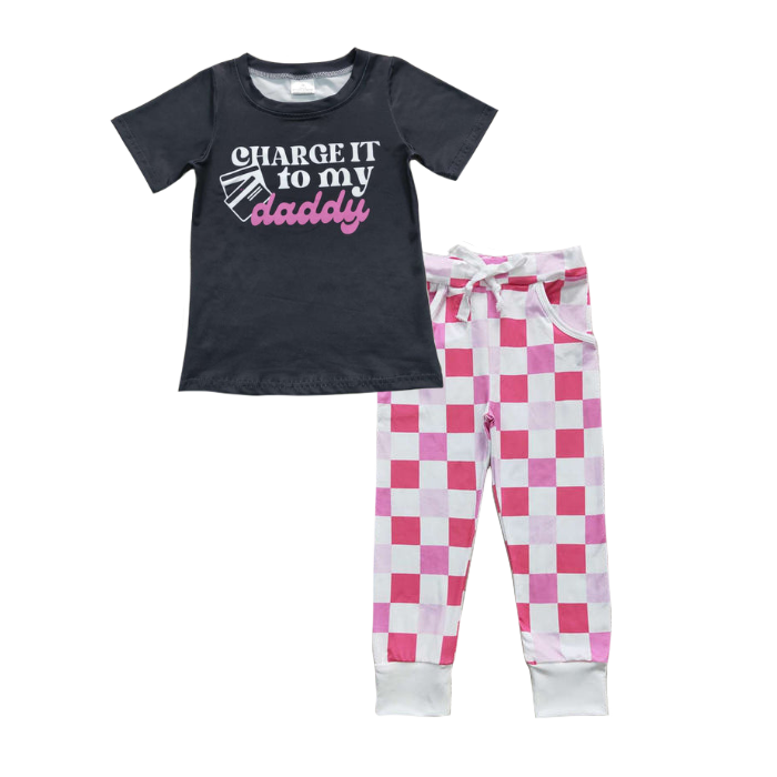 GSPO0859 Charge it to my daddy top pink pants girls clothes set