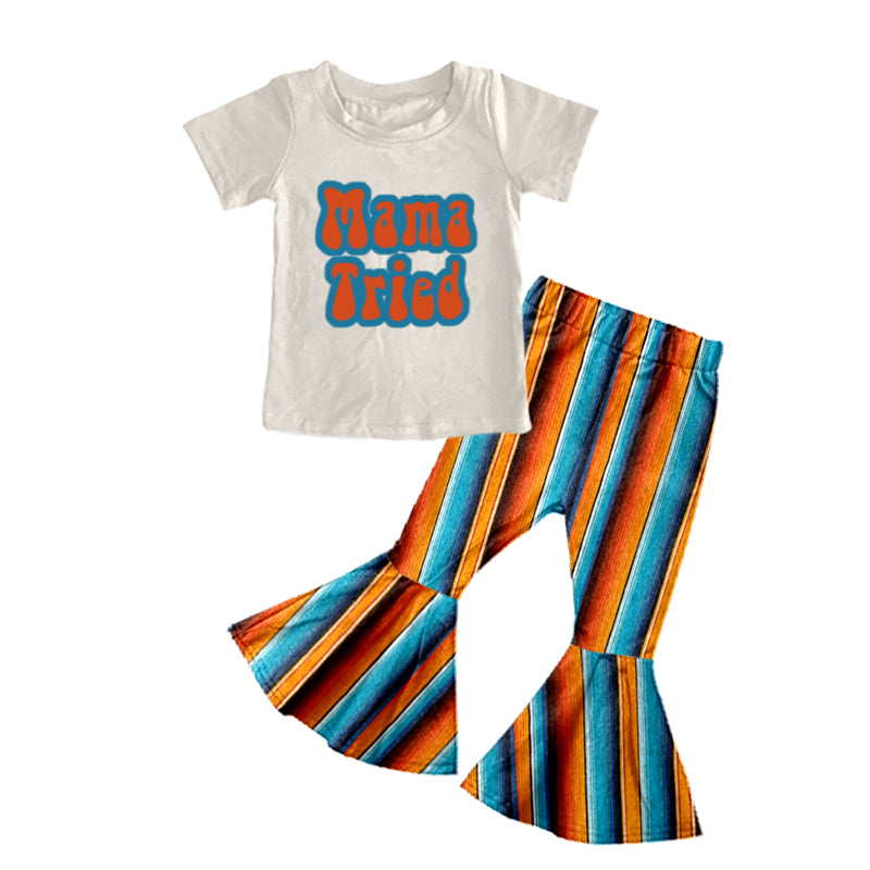 (Pre-order)GSPO0864 Mama Tried colorful stripes bell pants girls clothes set