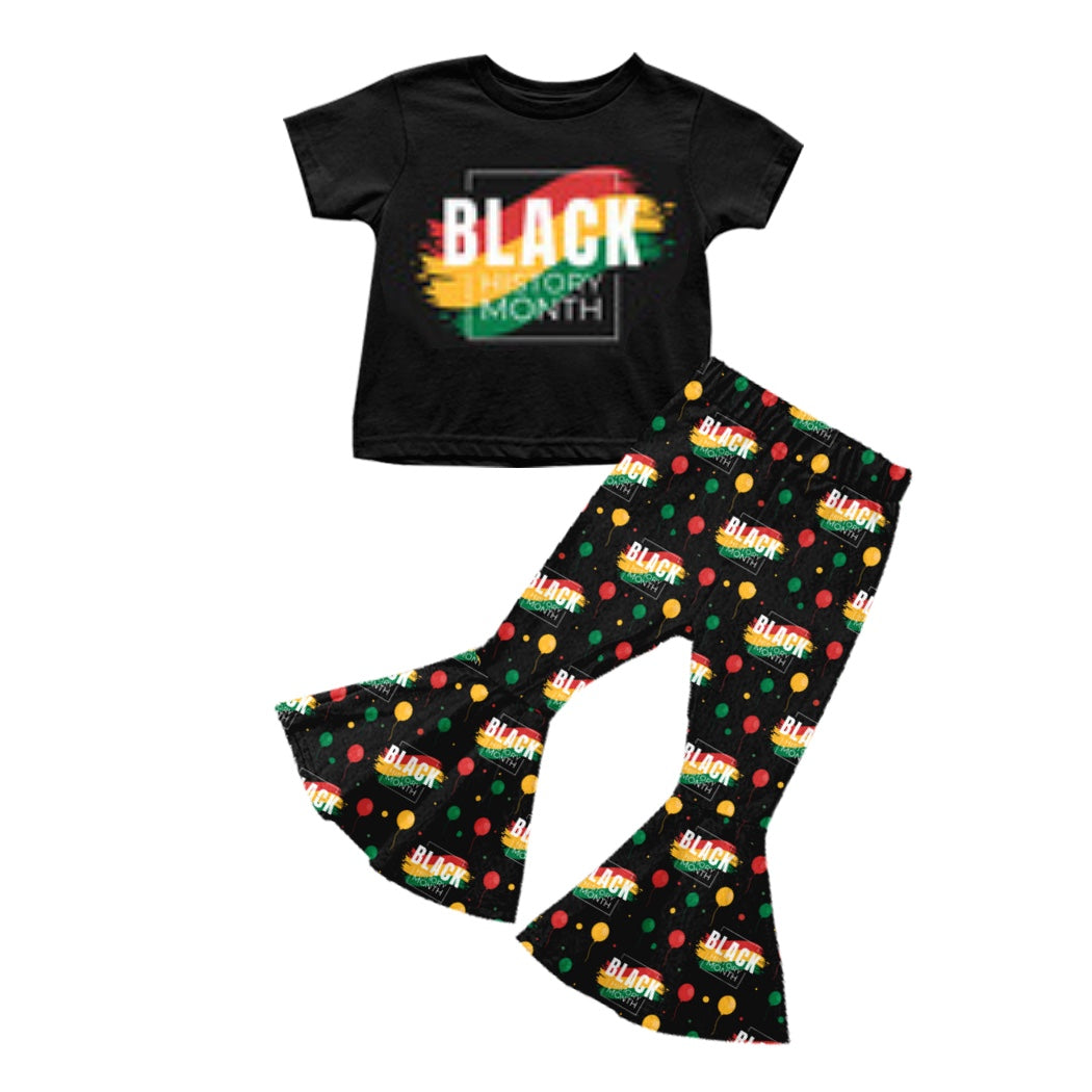 (Pre-order)GSPO0878 Black history plaid bell pants girls clothes set