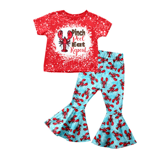 (Pre-order)GSPO0884 Blue Plaid Crayfish Bell Pants Girls Clothes Set