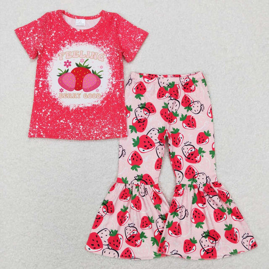 GSPO0906 Feeling Berry Good Strawberry Bell Pants Girls Clothes Set