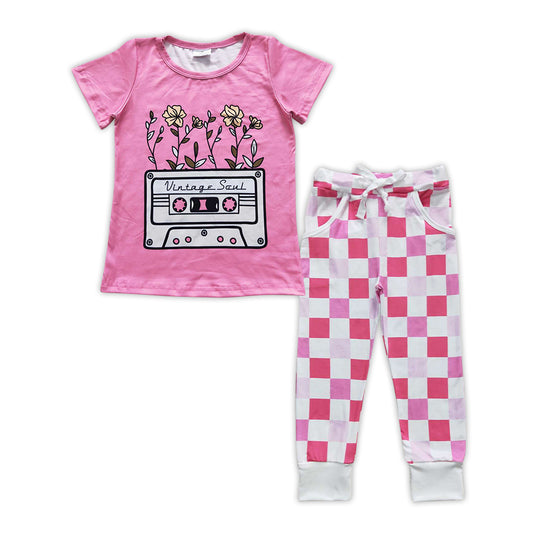 GSPO0908 Vintage Soul Top Plaid Pants Girls Clothes Set