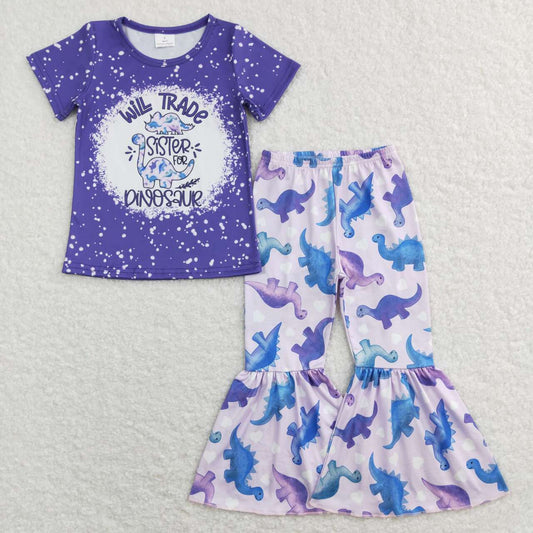 GSPO0915 Purple Wild Trade Sister For Dinosaur Print Girls Clothes Set