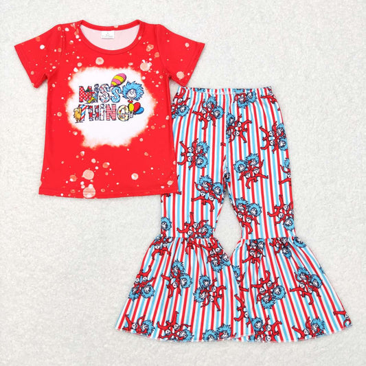 GSPO0917 Miss Thing Red Top Blue Stripes Bell Pants Girls Clothes Set