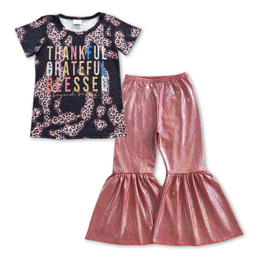 GSPO0921 Thankful grateful blessed top pink bell pants girls clothes set