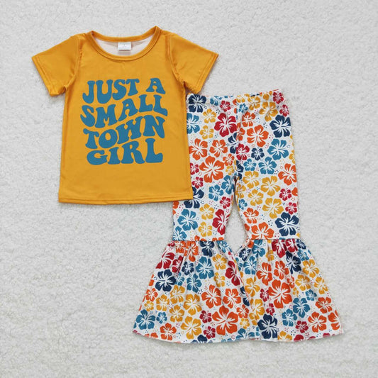 GSPO0926 Just A Small Town Girl Flowers Bell Pants Mustard Clothes Set