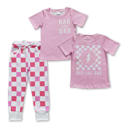 GSPO0932 Rad Like Dad Pink Top Plaid Pants Girls Clothes Set