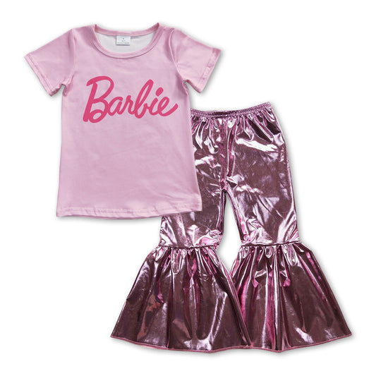 GSPO0943 Pink BA top bell pants girls clothes set