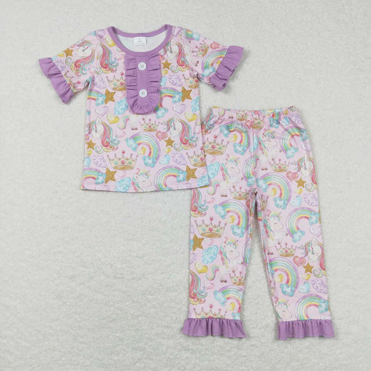 GSPO0949 Unicorn Rainbow Heart Print Girls Pajamas Clothes Set