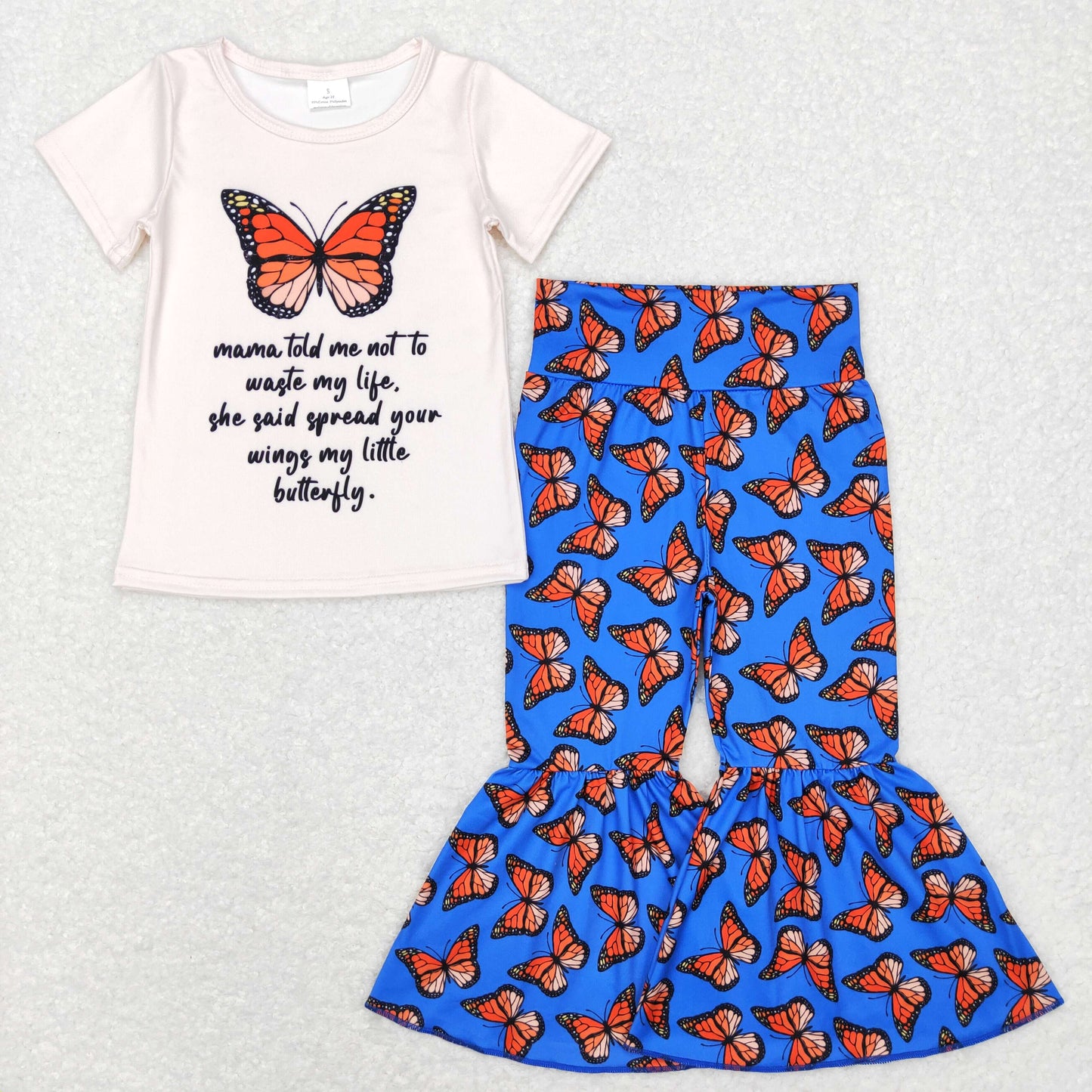 GSPO0954 Butterfly Print Girls Bell Pants Clothes Set