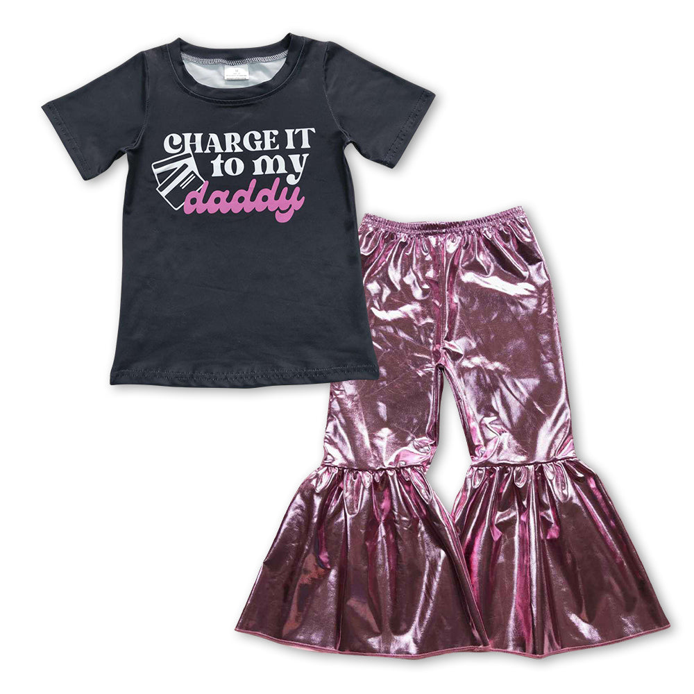 GSPO0969 Charge It To My Daddy Top Bell Pants Girls Clothes Set