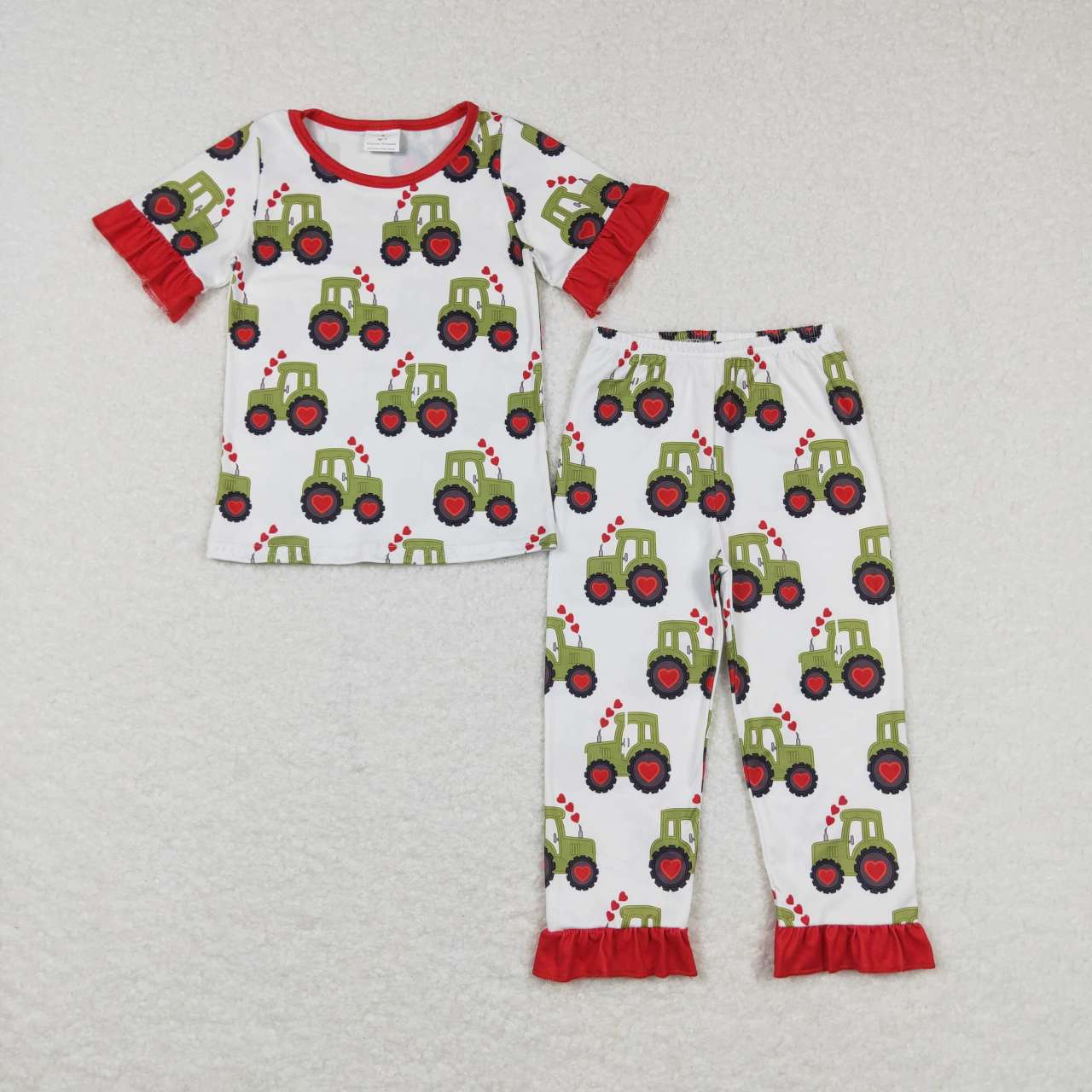 GSPO0978 Tractor Heart Print Girls Valentine's Pajamas Clothes Set