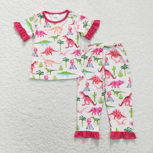 GSPO1001 Colorful Dinosaur Girls Pajamas Clothes Set