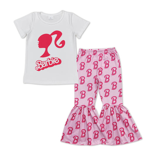 GSPO1011 Pink BA White Top Bell Pants Girls Clothes Set