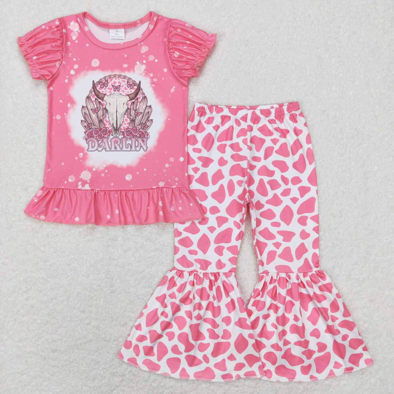 7 Colors Cow Skull Western Print Bell Pants Girls Clothes Set
