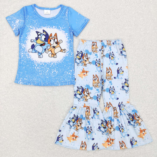 GSPO1059 Cute Blue Cartoon Dog Print Girls Clothes Set