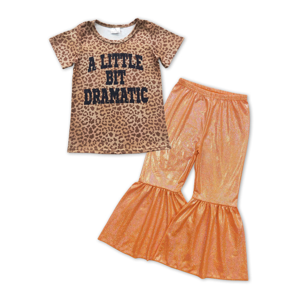 GSPO1071 A Little Bit Dramatic Leopard Top Orange Bell Pants Girls Clothes Set