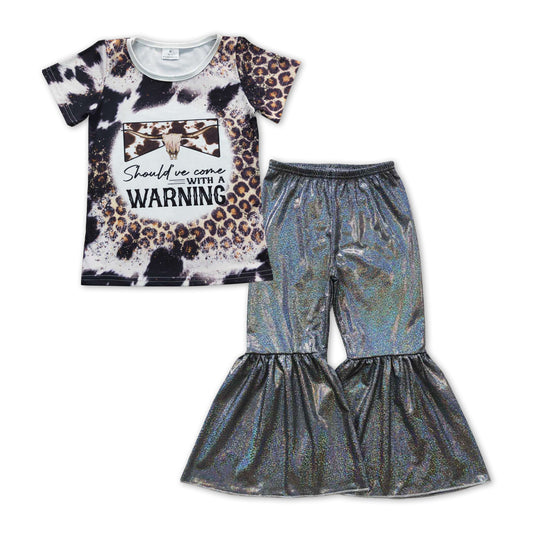 GSPO1073 Should've Come With A Warning Leopard Top Black Bell Pants Girls Western Clothes Set