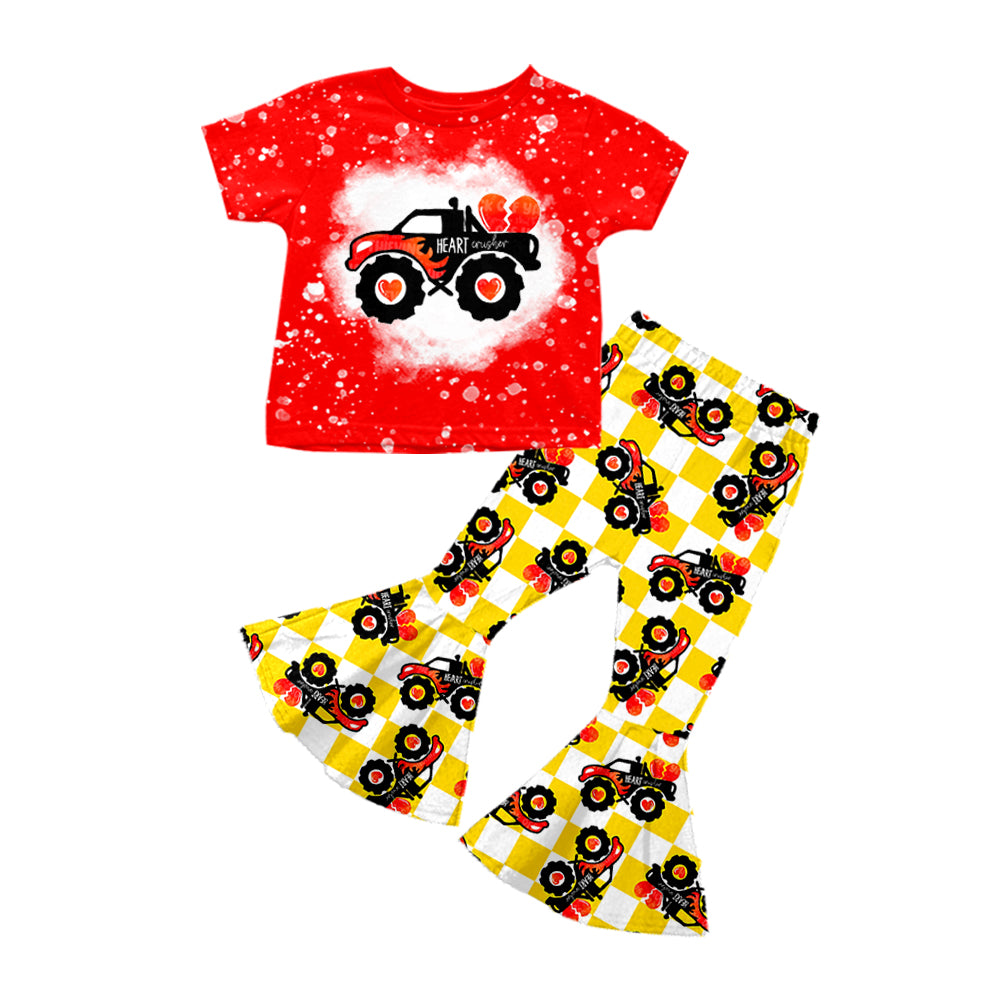 (Pre-order)GSPO1081 Heart Truck Print Girls Valentine's Clothes Set