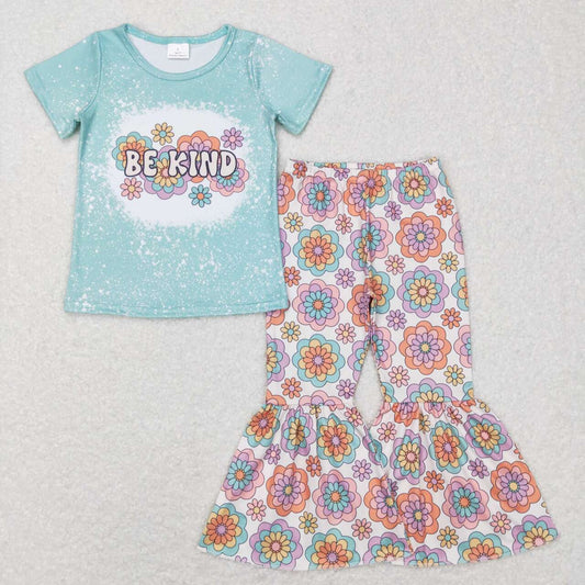 GSPO1091 Be Kind Flowers Print Girls Clothes Set