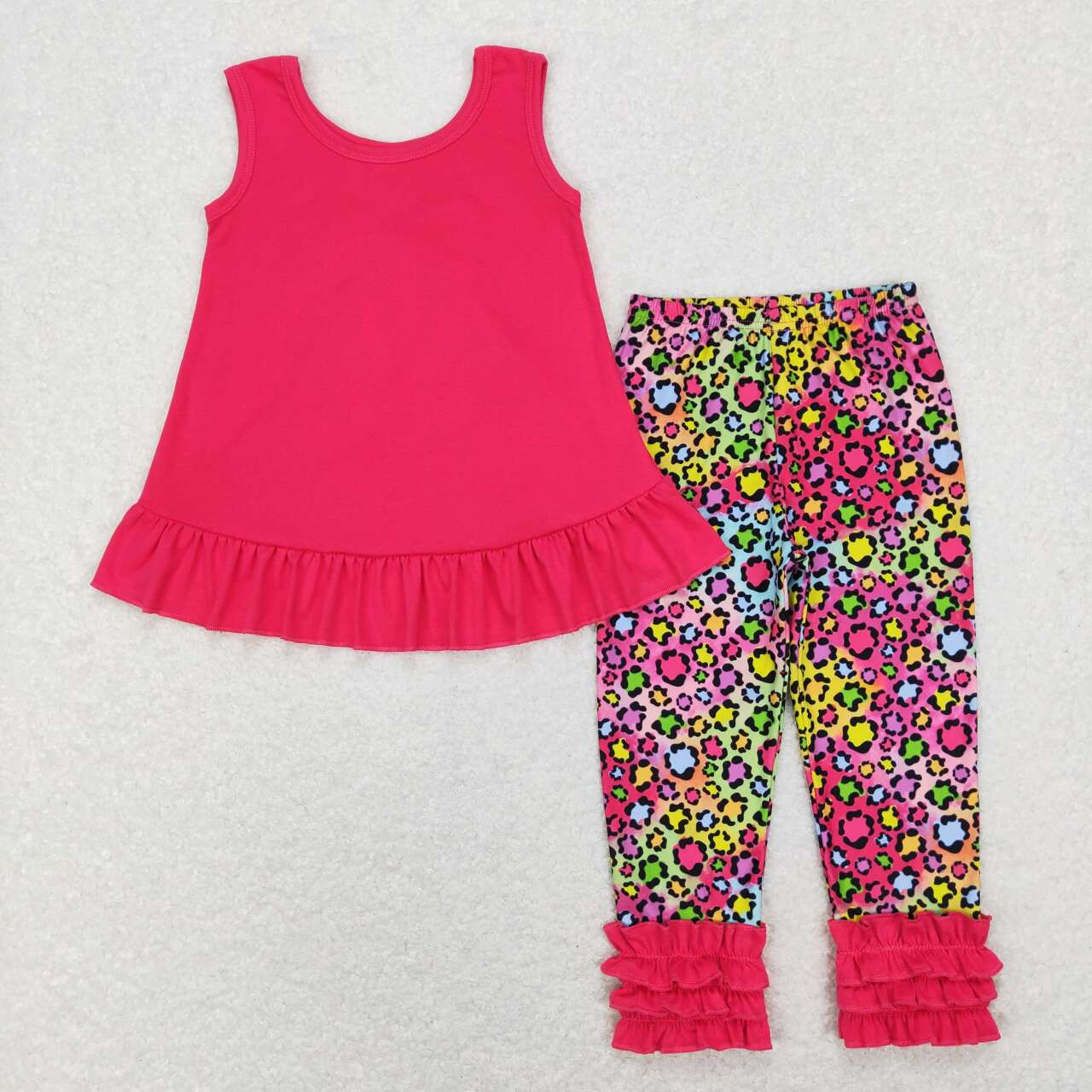 GSPO1097 Bow Top Colorful Leopard Legging Pants Girls Clothes Set