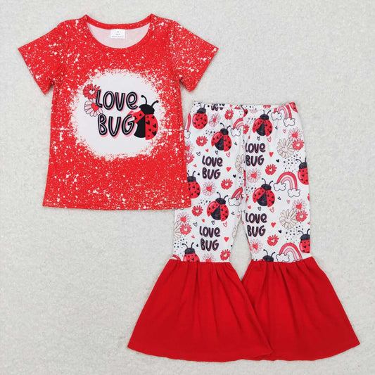 GSPO1102 LOVE BUG Red Rainbow Bell Pants Girls Valentine's Clothes Set