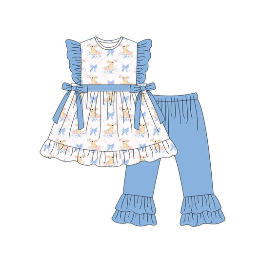 (Pre-order)GSPO1113 Blow Bow Bunny Print Girls Easter Clothes Set