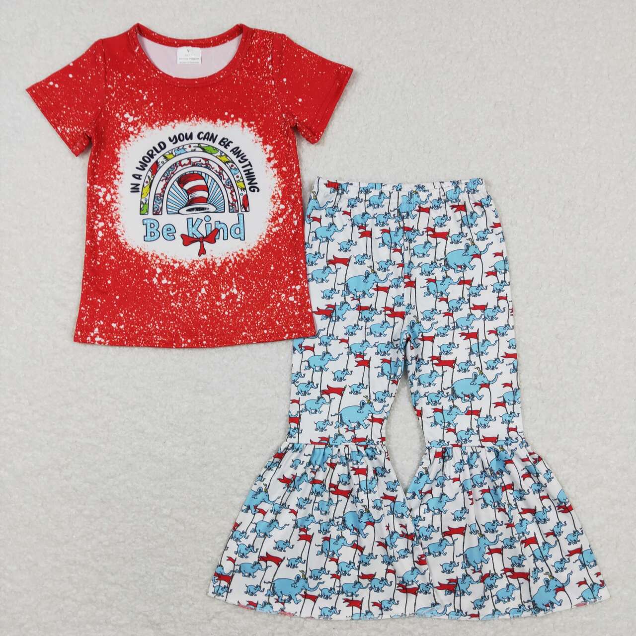 GSPO1115 Be Kind Rainbow Elephant Dr. Reading Print Girls Clothes Set