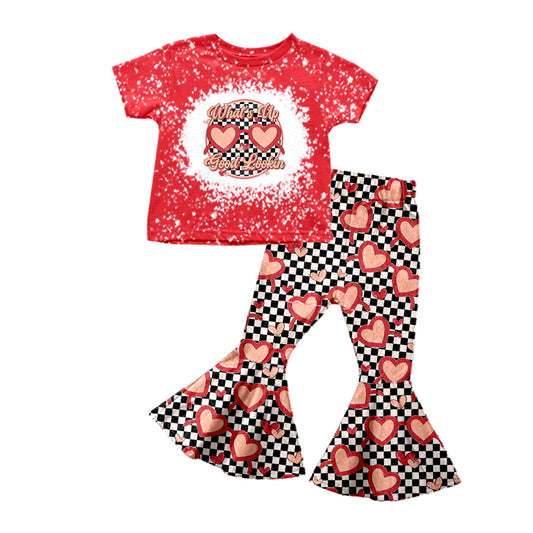 (Pre-order)GSPO1143 What's Up Good Lookin Heart Print Top Bell Pants Girls Valentine's Clothes Set