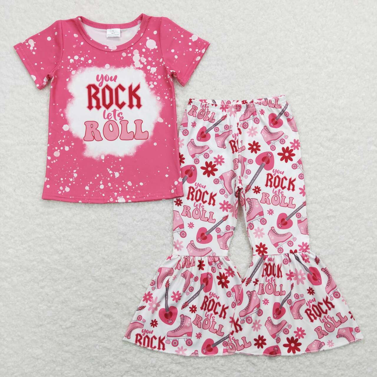 GSPO1146 Rock Roll Heart Print Girls Valentine's Clothes Set