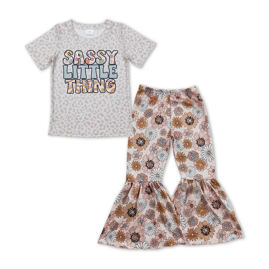 GSPO1147 Sassy Little Thing Leopard Top Flowers Pants Girls Clothes Set