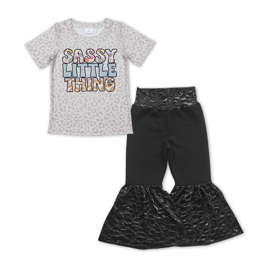 GSPO1148 Sassy Little Thing Leopard Top Black Bell Pants Girls Clothes Set