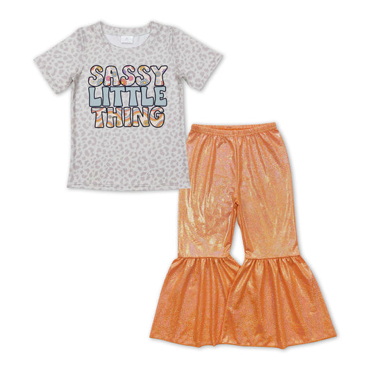 GSPO1149 Sassy Little Thing Leopard Top Orange Bell Pants Girls Clothes Set