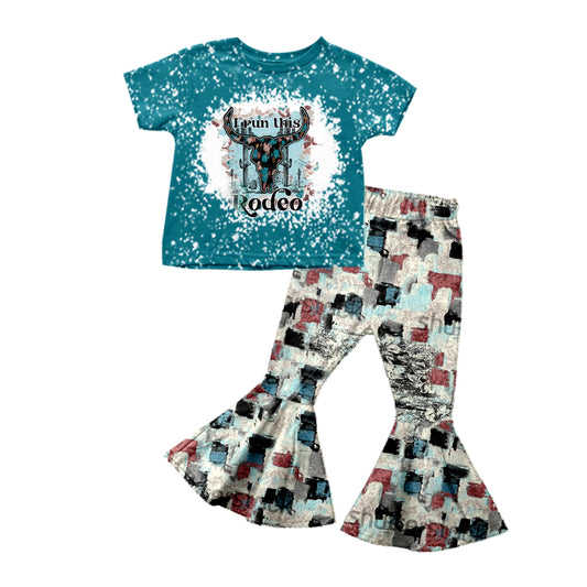 (Pre-order)GSPO1157 Rodeo Cow Skull Print Girls Western Clothes Set
