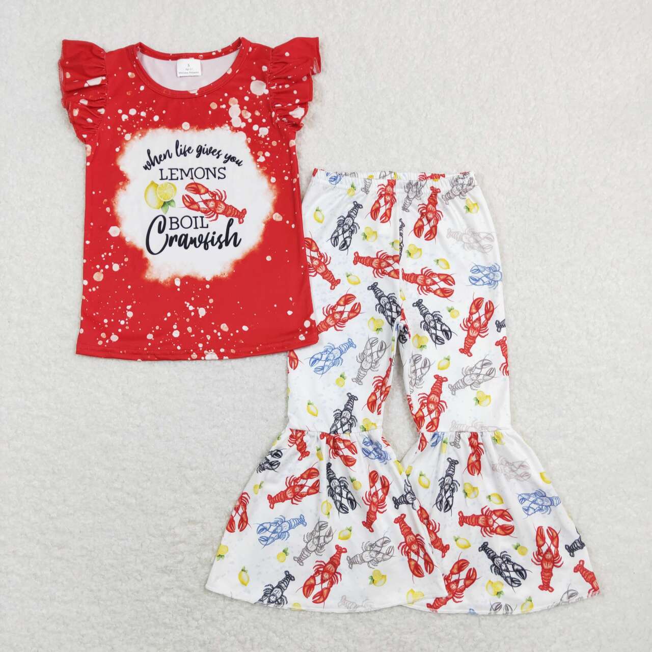 GSPO1170 Lemons Crayfish Top Bell Pants Girls Clothes Set