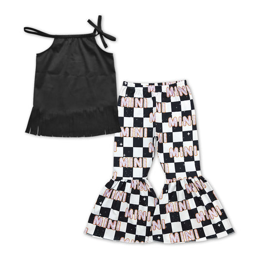 GSPO1185 Black Tassel Top MINI Bell Pants Girls Outfits