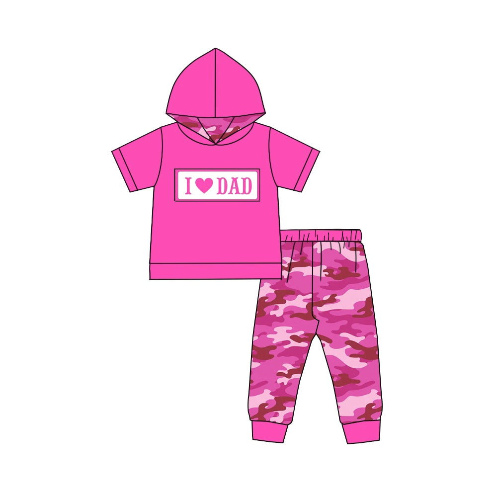 (Pre-order)GSPO1193 I LOVE DAD Pink Camo Print Girls Hoodie Clothes Set