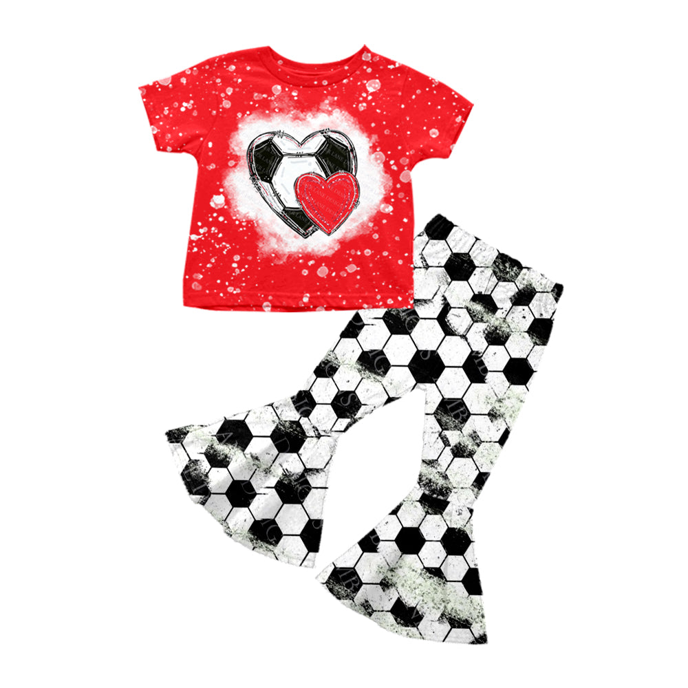 (Pre-order)GSPO1219  Soccer Heart Print Girls Valentine's Cothes Set