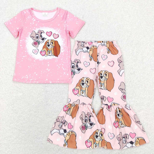 GSPO1233 Cartoon Dog Heart Print Girls Valentine's Clothes Set