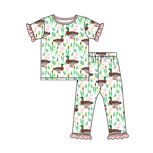 (Pre-order)GSPO1252 Cute Duck Print Girls Pajamas Clothes Set