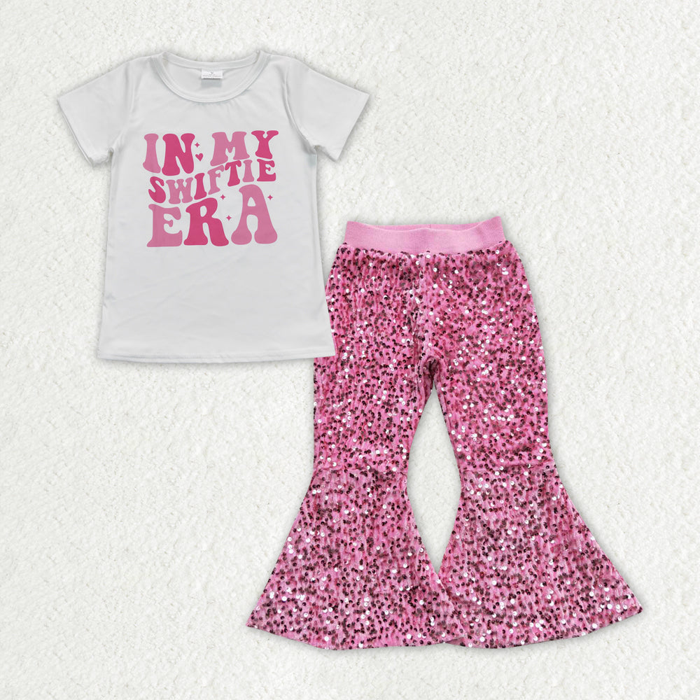 GSPO1259 In My Swiftie ERA Singer Top Pink Sequin Bell Pants Girls Clothes Sets